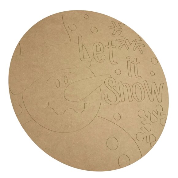 16 inch Let It Snow Paint by Line Round Wood Cutout with Etched Lines - Picture 1 of 1